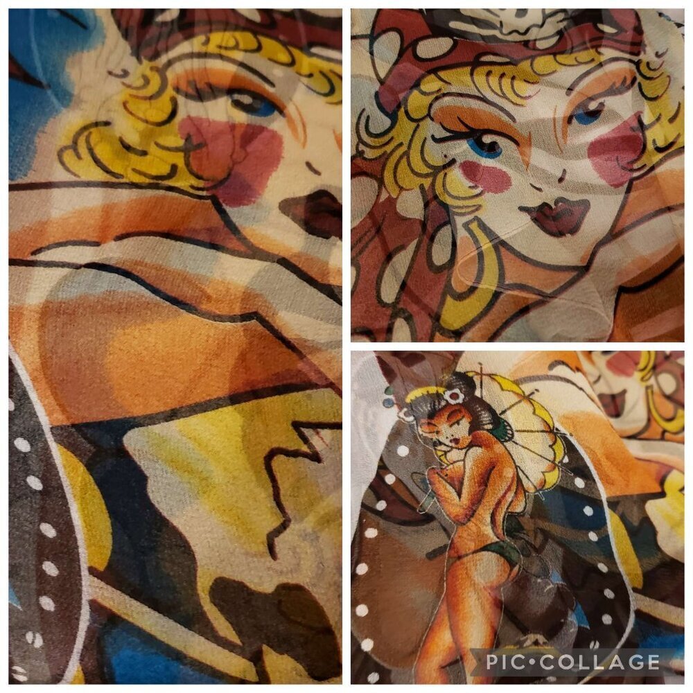 Ed Hardy Silk Scarf - Fun, Bright, Sheer